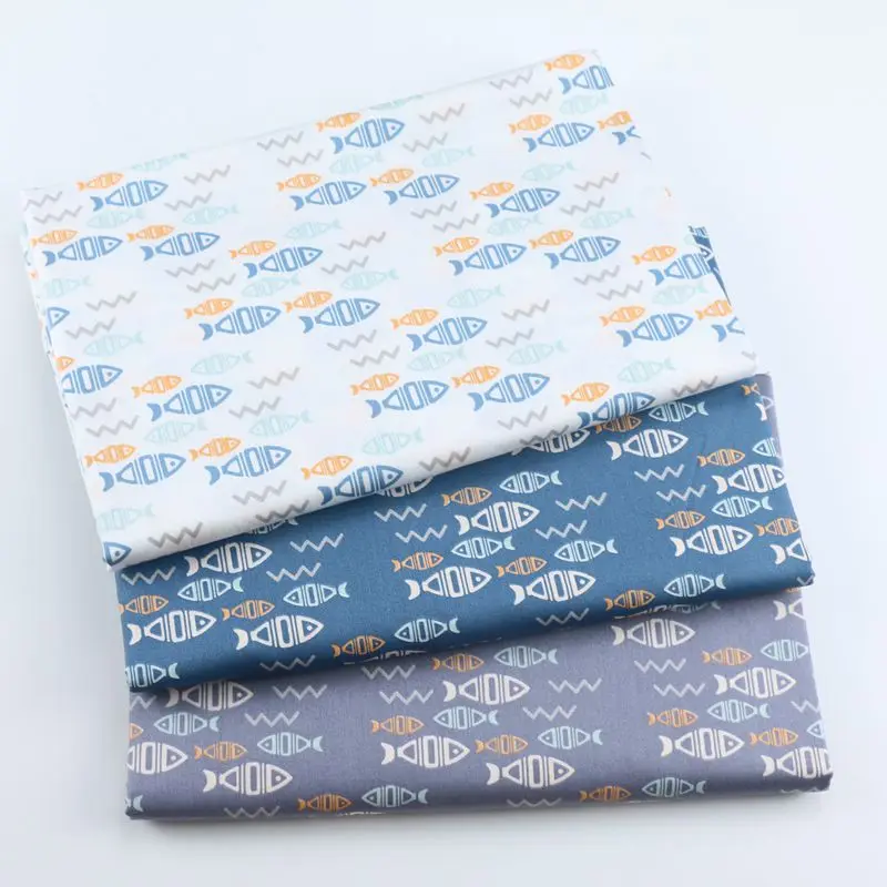 Fish Print Child Clothing Cotton Twill Fabric DIY Sewing Quilted Dormitory Fat Baby Sheets Home Decoration Materials Plain Piece