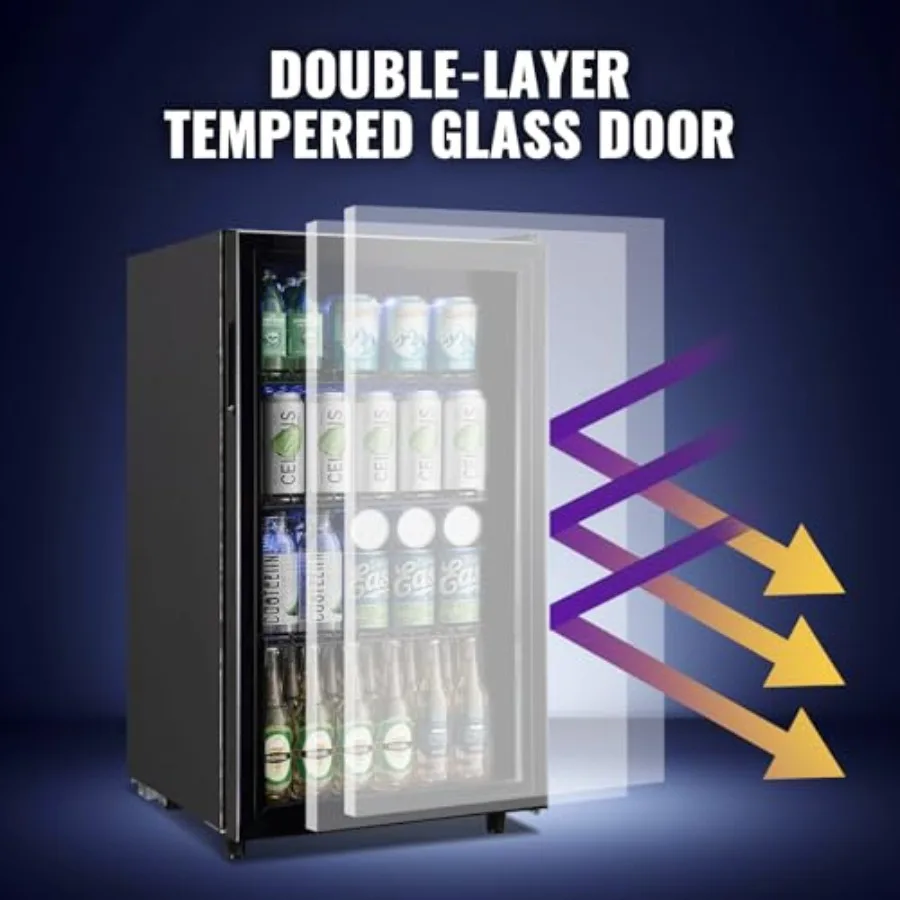 ثلاجة مشروبات 3.5 قدم مكعب، ثلاجة صغيرة مع باب زجاجي لصودا البيرة أو آلة تبريد المشروبات الصغيرة مع شفافة