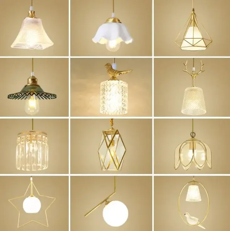 

All copper creative restaurant light aisle small chandelier single head modern simple corridor porch Nordic glass bar lamp