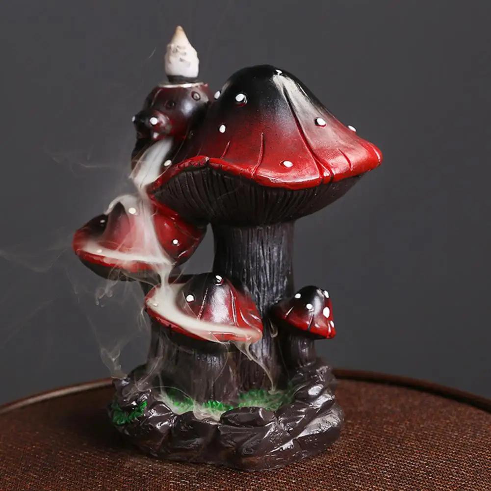 Incense Burner Innovative Backflow Handmade Home Decor European Style Cute Mushroom Waterfall Shape Resin Censer for Home