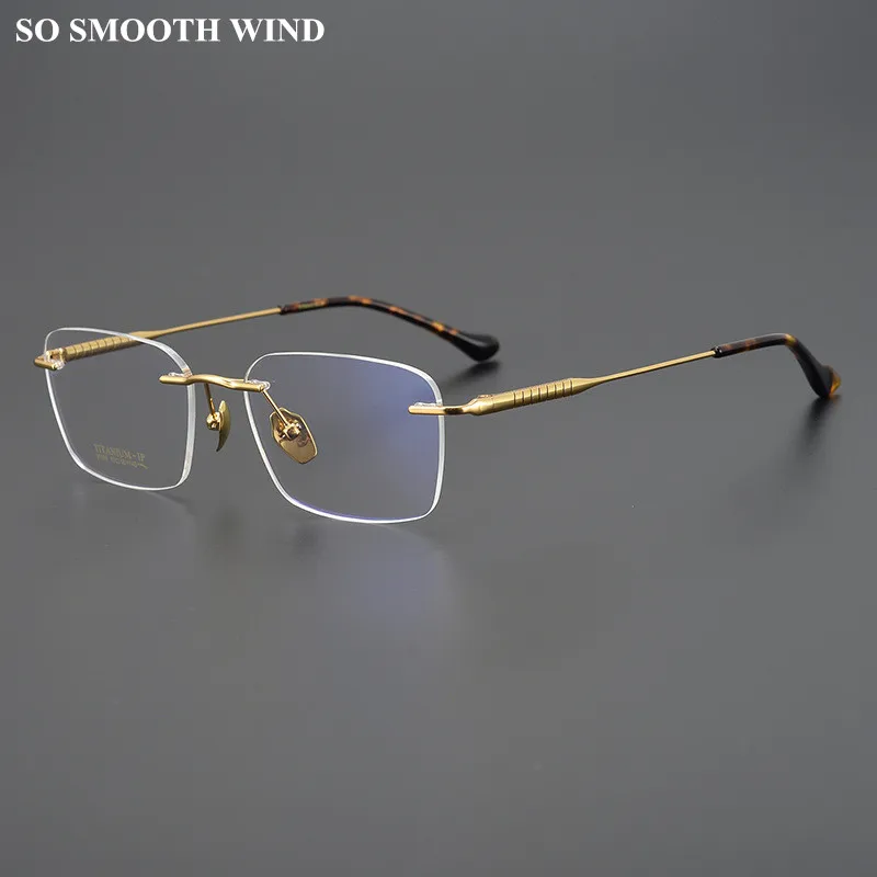 

Japanese Brand Square Glasses Frame Rimless Pure Titanium Screwsless Eyeglasses Myopia Eyewear Prescription Lens Spectacle Gafas