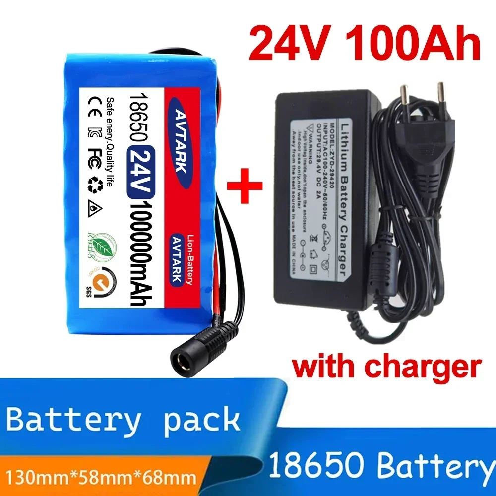 2024 new 24V 50Ah 65Ah 100Ah 7s3p 18650 lithium battery 24V 100000mAh lithium-ion rechargeable battery pack+2A charger