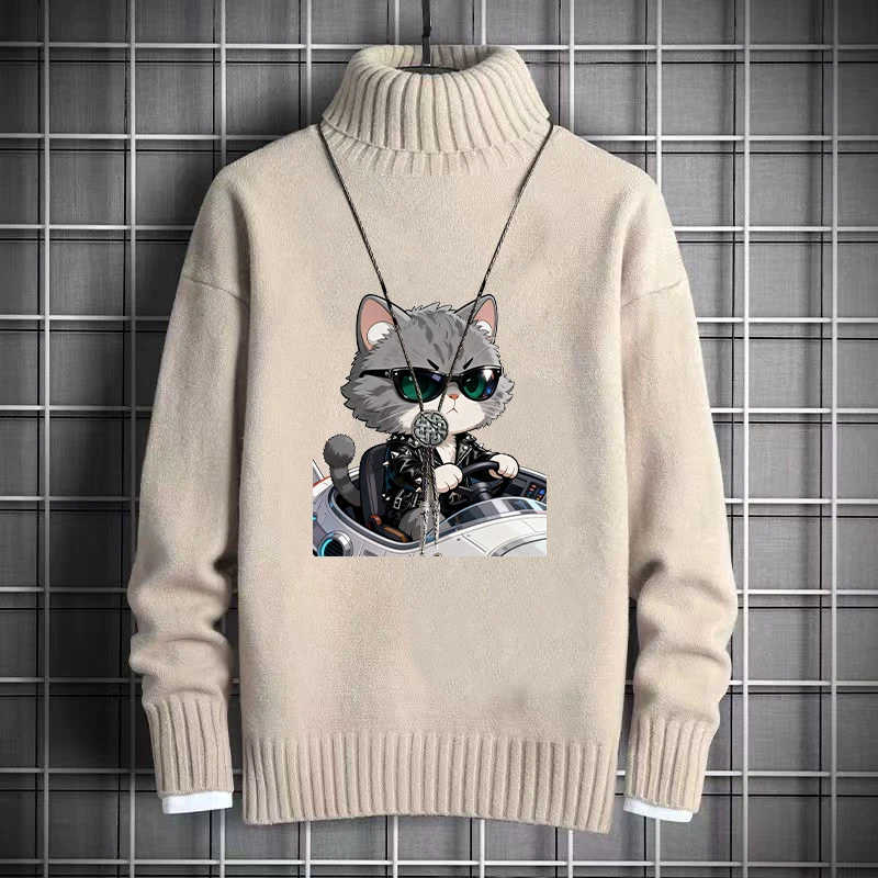 

Мужской вязаный свитер с высоким воротником, свободного кроя, с длинными рукавами, осенне-зимний, теплый базовый слой, повседневный модный трикотаж