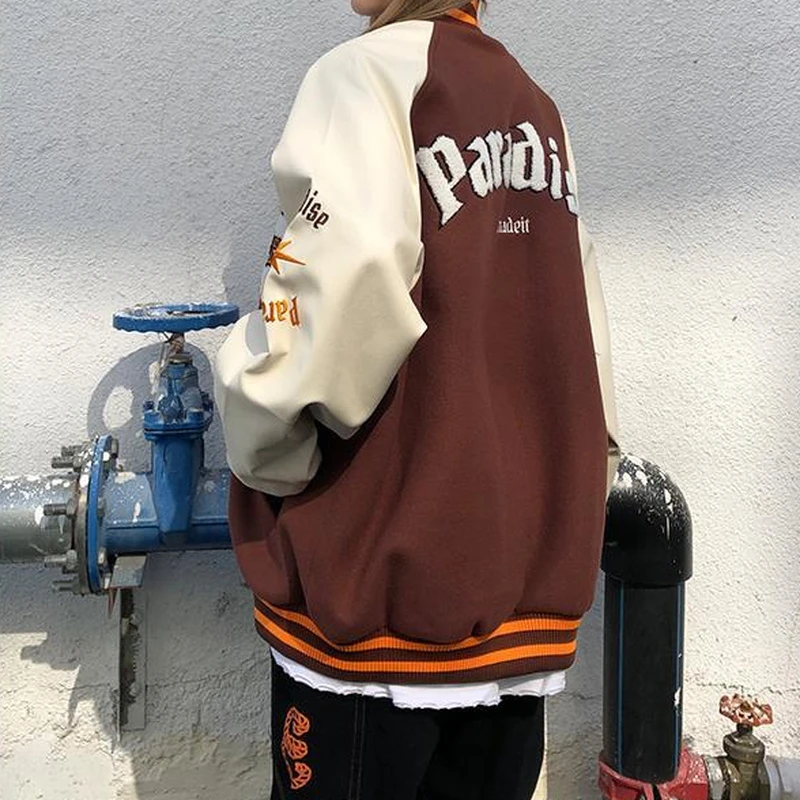 2024 Baseball Bomber Female Zipped Jacket Clothes Goth Japanese Coat Women Harajuku oversized Streetwear Outerwear Brown Jackets