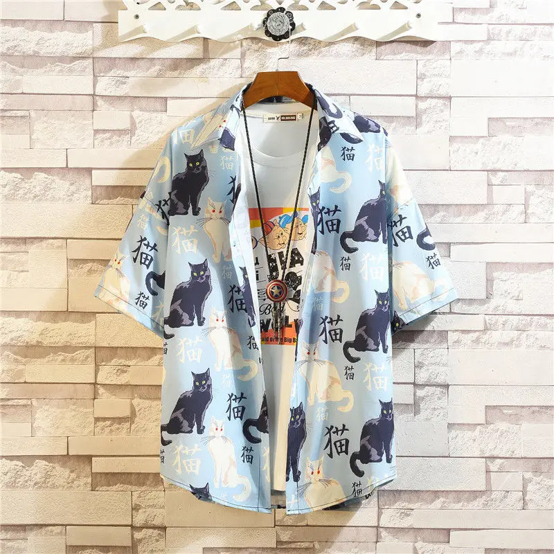 Short Sleeve Printing Shirts Letter Loose Handsome Fashion Man Turn-down Collar Street Casual Spring Summer Thin Men's Clothing