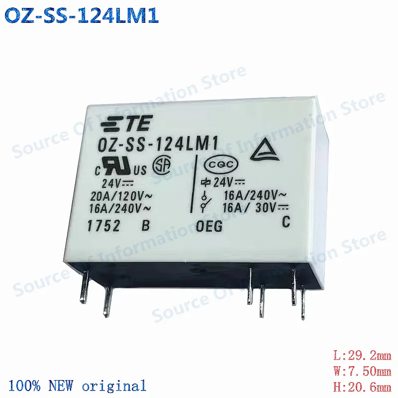 

5Pcs OZ-SS-124LM1 Power Relay 24VDC 6Pin 16A Electrical Component for Electronics