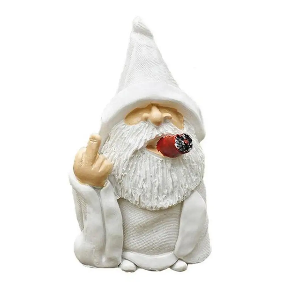 Smoking Wizard Statue Erect Middle Finger Provocative Gnome Figurines Decoration Garden Landscape Ornaments Garden Resin U2J7