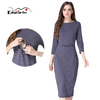Ropa de maternidad vestido de fiesta vestidos de lactancia a rayas manga tres cuartos ropa elástica para embarazadas S-3XL primavera y otoño