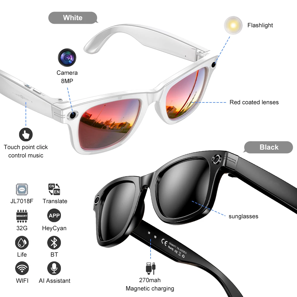 

GS4 MAX Smart Glasses Intelligent Recognition 8MP Camera Video Recording Al Translation Smart Wearable Headset