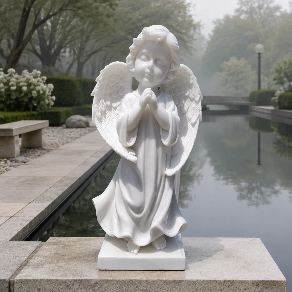 Hand-carved Handmade White Marble Statue Sleeping Angel For Villa Gardens Church Cemeteries Outdoor Landscape Souvenir
