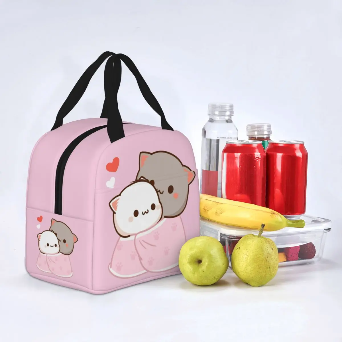 Cute Peach And Goma Cartoon Insulated Lunch Bags Thermal Bag Meal Container Mocha Mochi Peach Cat Lunch Box Tote Food Handbags