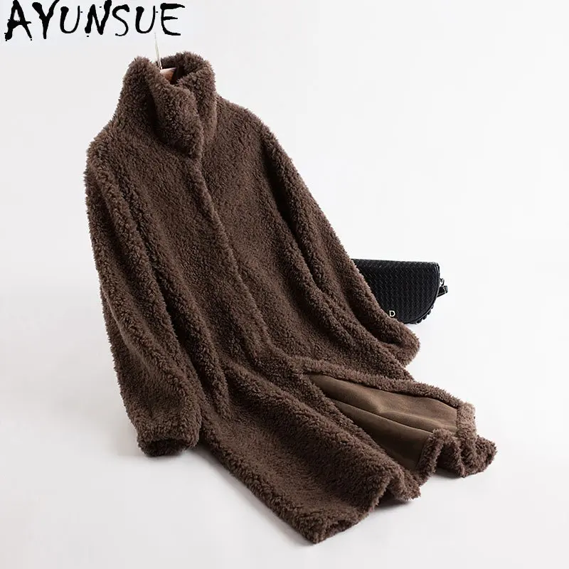 

AYUNSUE 100% Sheep Shearing Jacket Women Elegant New Winter Wool Jackets Fur Coat Mid-length Wool Jackets Outwears Abrigos SGG