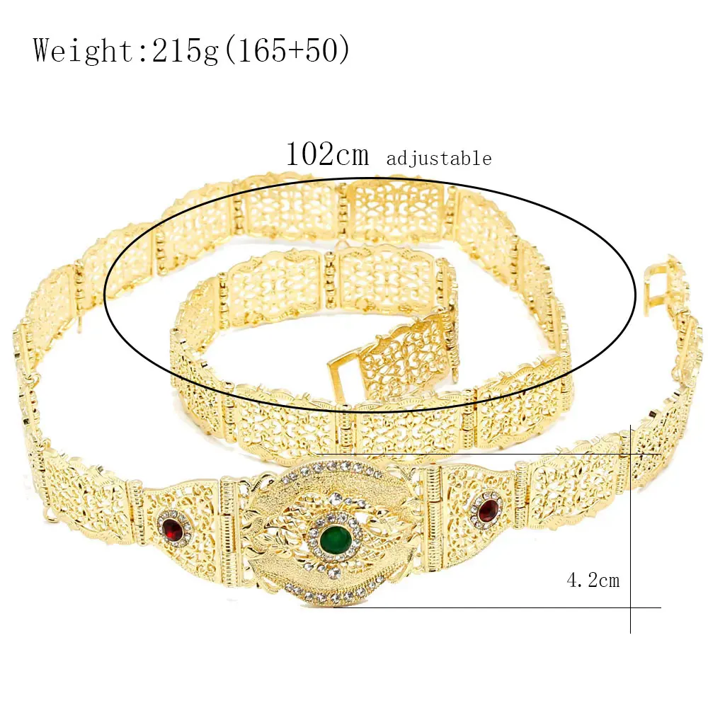Sunspicems 14 Color Moroccan Caftan Belt Adjustable Gold Plating Crystal Pearl Jewerly Hollow Metal Waist Chain Arabic Bridal