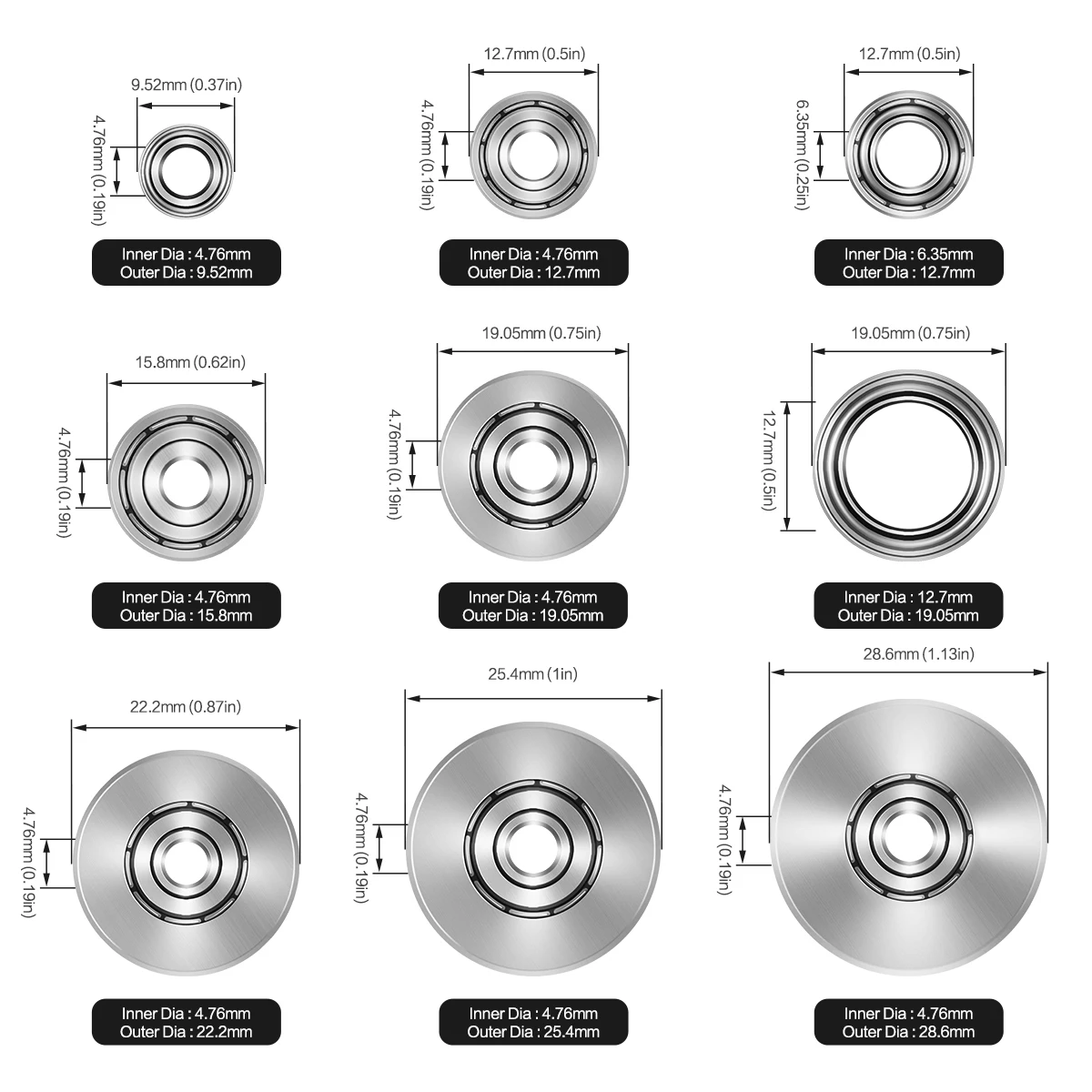 Router Bit Top Mounted Ball Bearings Guide Milling Cutter Bearing Wrench Set Bearings Accessories Kit 4.76mm 6.35mm 12.7mm