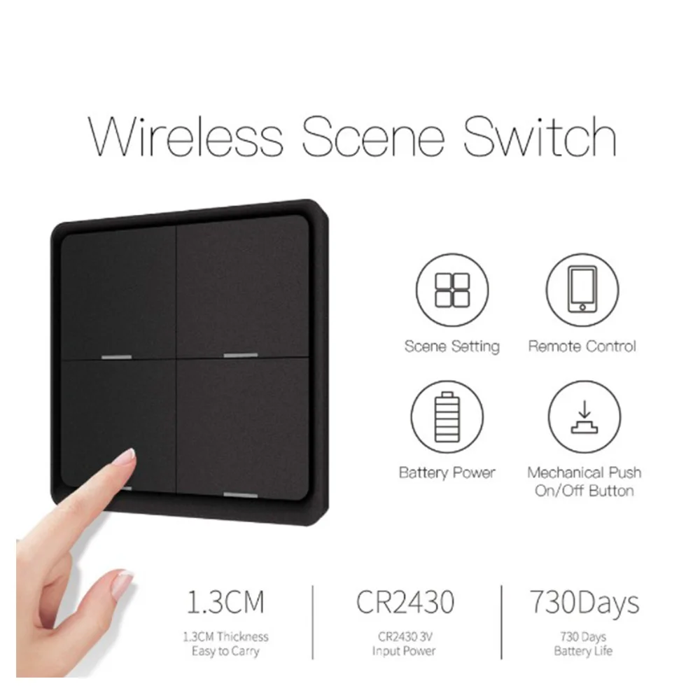 

A64I 4 группы для Tuya ZigBee Wireless 12, переключатель сцены, кнопочный контроллер, сценарий автоматизации с питанием от батареи, черный