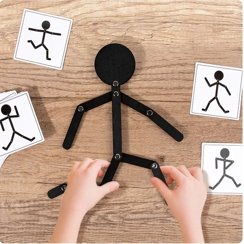 Kids Montessori Educational Wooden Stick Men Puzzle Game Kids Hand Skill Fine Motor Training Assemble Toys For Baby Imagination