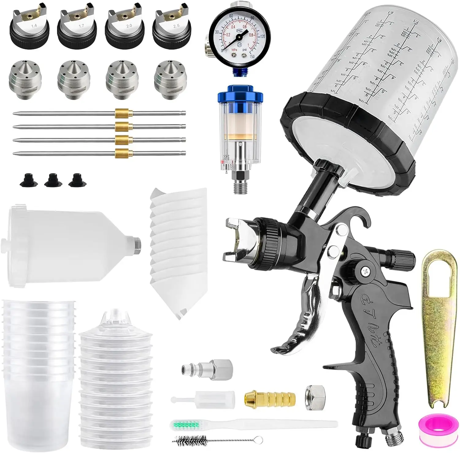 

HVLP Spray Gun with 10 Disposable Paint Cups, Multiple Nozzles for Car and House Painting