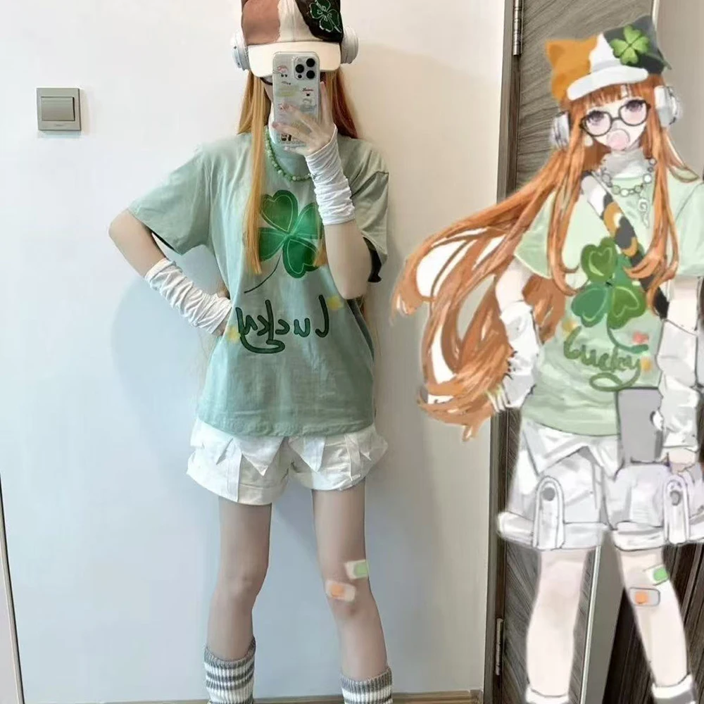 Camiseta de Cosplay de Anime Futaba Sakura, disfraz de niña, Top verde de manga corta, ropa informal diaria