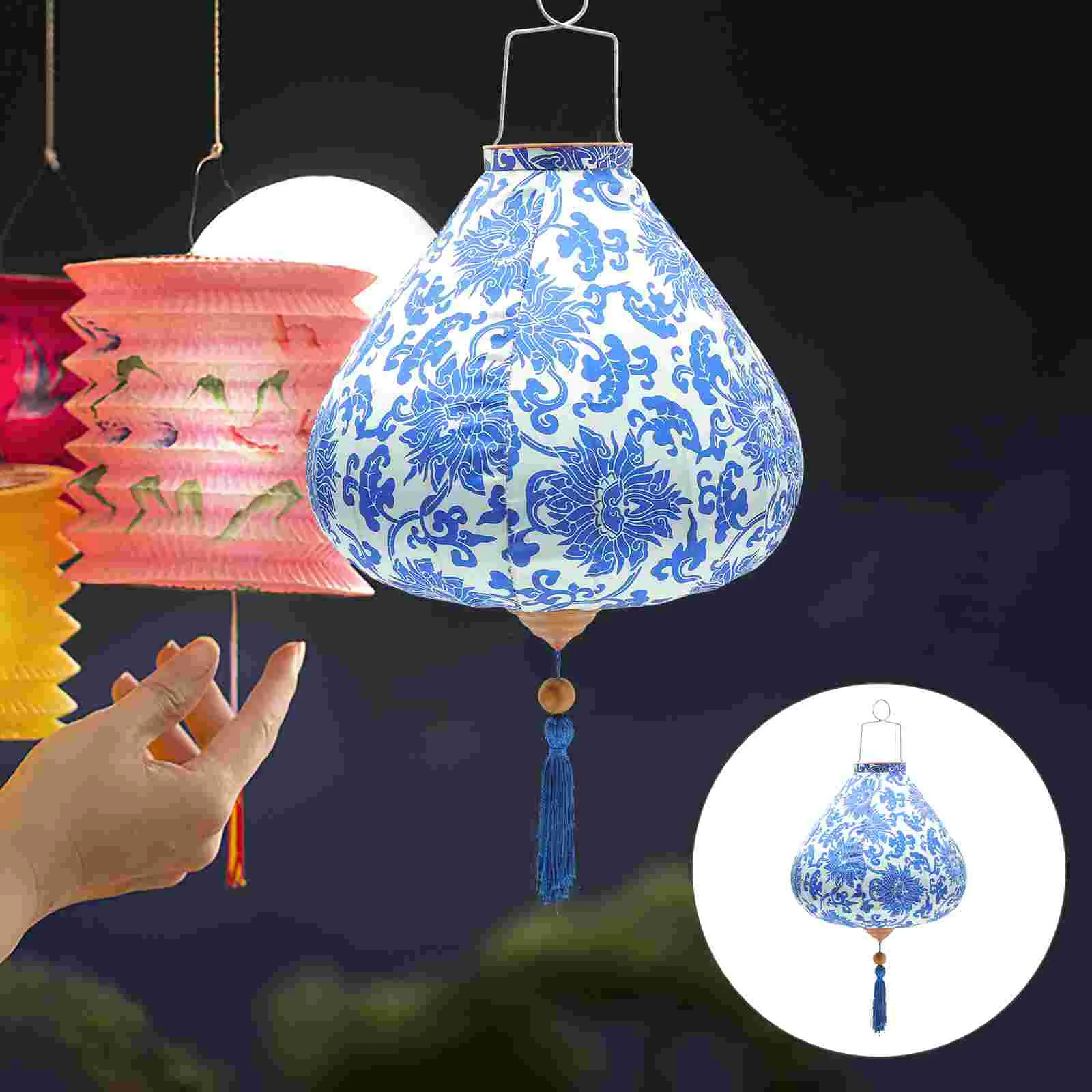 

Spring Festival Lantern Solar Lights Hanging Ornament Party Decorations Silk Cloth