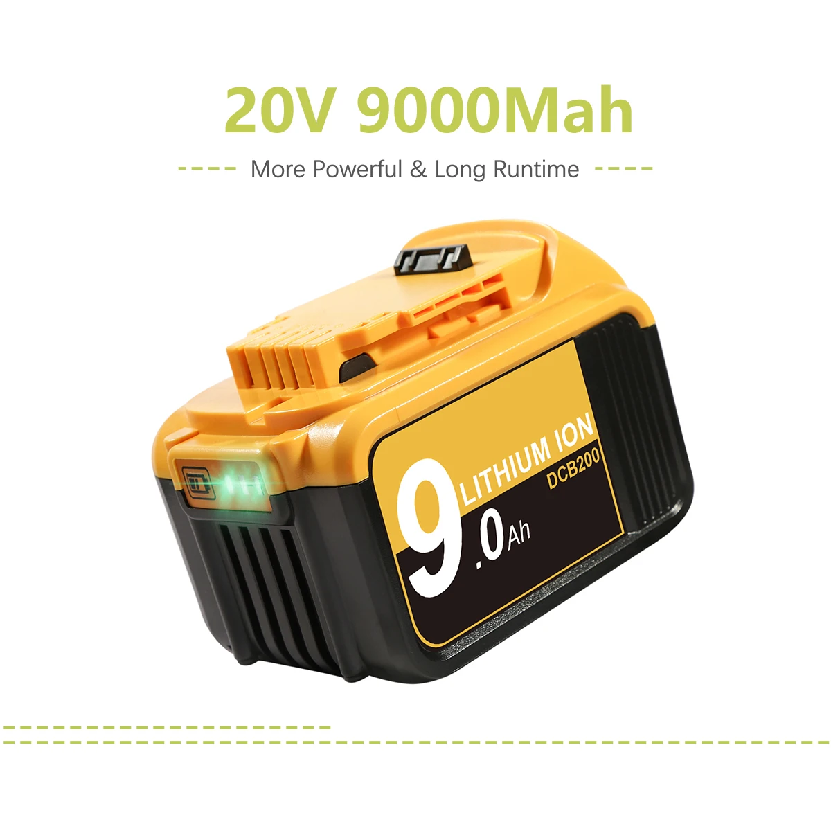 20V 9.0Ah Lithium-ion DCB206 Replacement Battery Compatible for Dewalt Battery DCB200 DCB205 DCB206-2 DCB204 DCB204BT-2 with LED