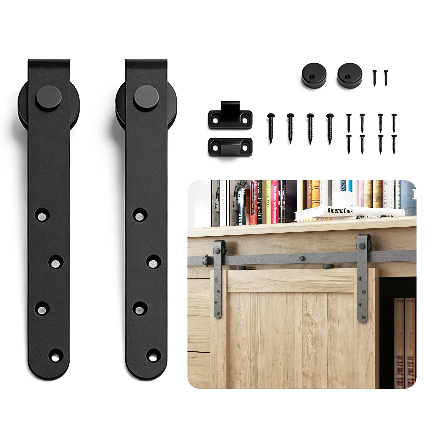 Cabinet Small Sliding Barn Door Hardware Kit,J Shape Hanger,for Storage Window TV Stand Wardrobes,No Long Track Included