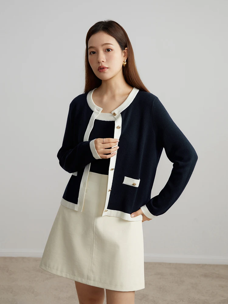 DUSHU Contrasting Knitted Cardigan Set for Female Autumn Inside Tank Top Sweater Cardigan Temperament Women\'s Fashion Sets