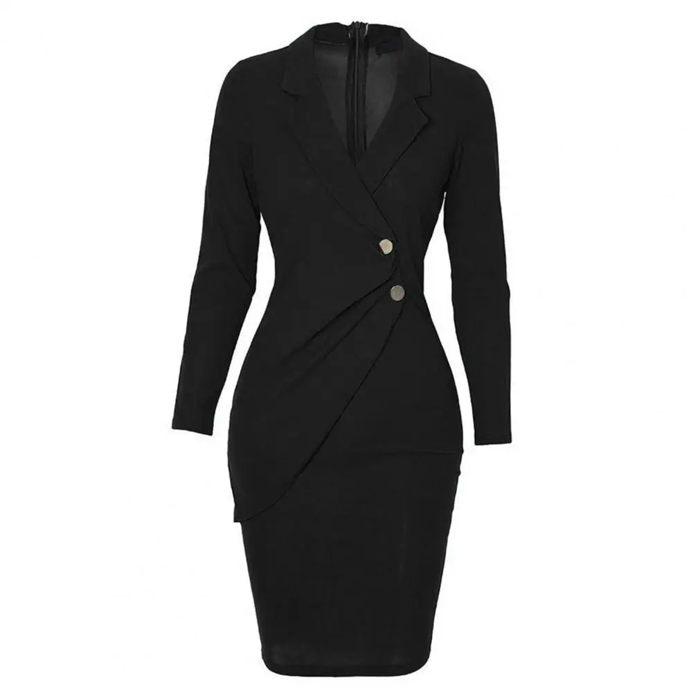 Spring Autumn Office Lady Dress 2024 Fashion Black Notchet Neck Long Sleeve Slim Pencil Dress Women Elegant Bodycon Work Dresses