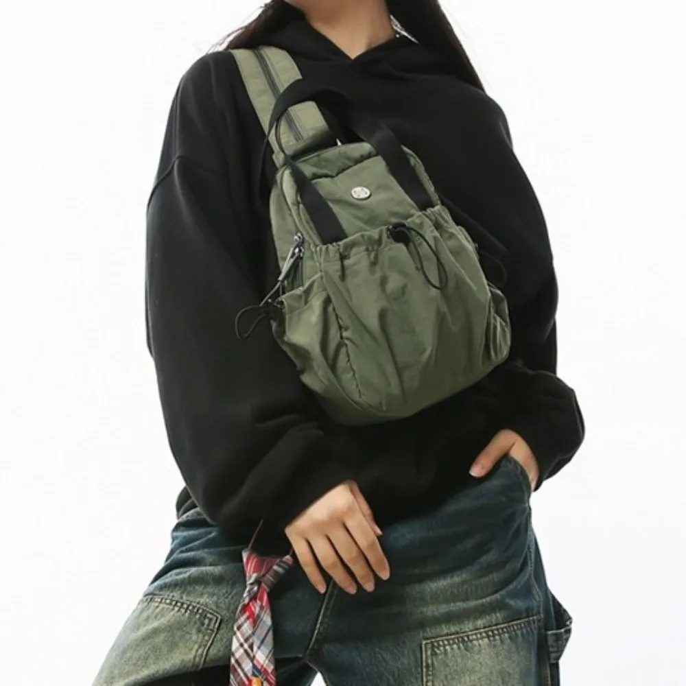 Korean Style Nylon Drawstring Backpack Large Capacity Waterproof Crossbody Chest Bag Solid Color Multifunction Travel Rucksack
