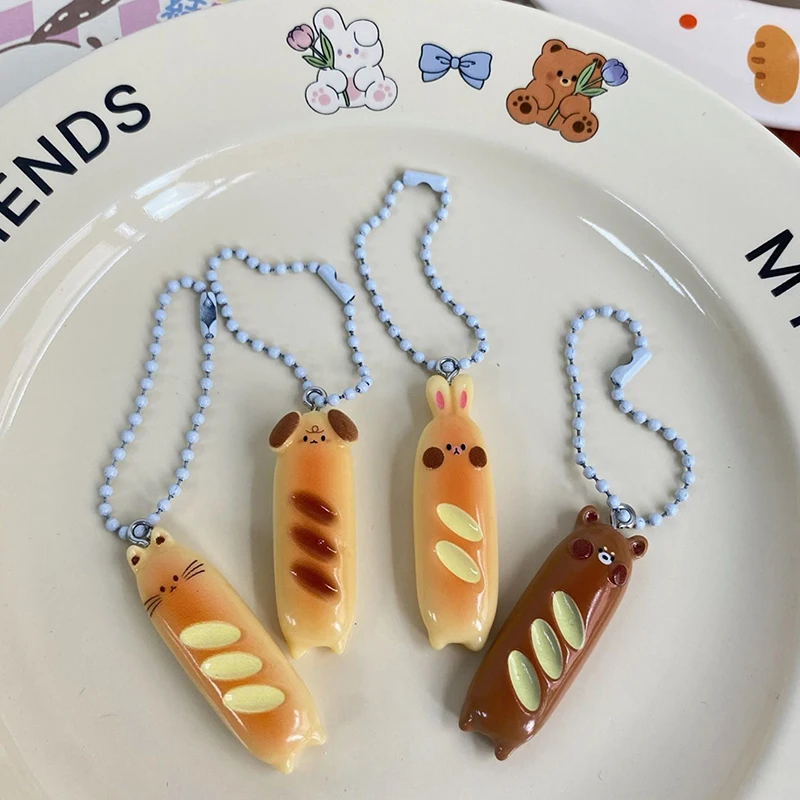 1PC Simulation Food Play Toy Cute Rabbit Bear French Stick Bread Keychain Student Bag Pendant Key Hanging Gift Accessories