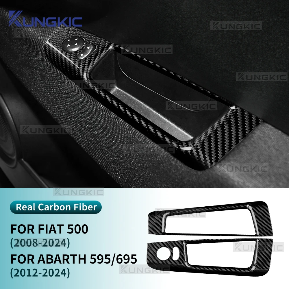 

For Fiat 500 Abarth 595 695 2008-2024 Real Hard Dry Carbon Fiber Sticker RHD Car Rearview Mirror Adjustment Switch Storage Box