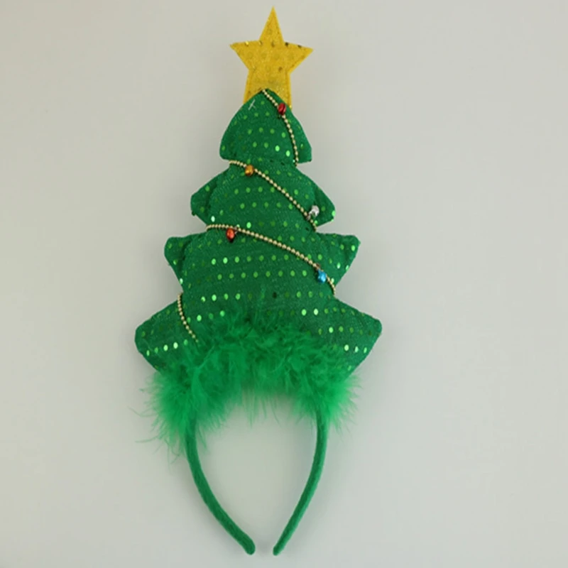 Y1UB Pluche Kerstboom Hoofdbanden Veer Kerstboom Haarband Vakantie Foto Props
