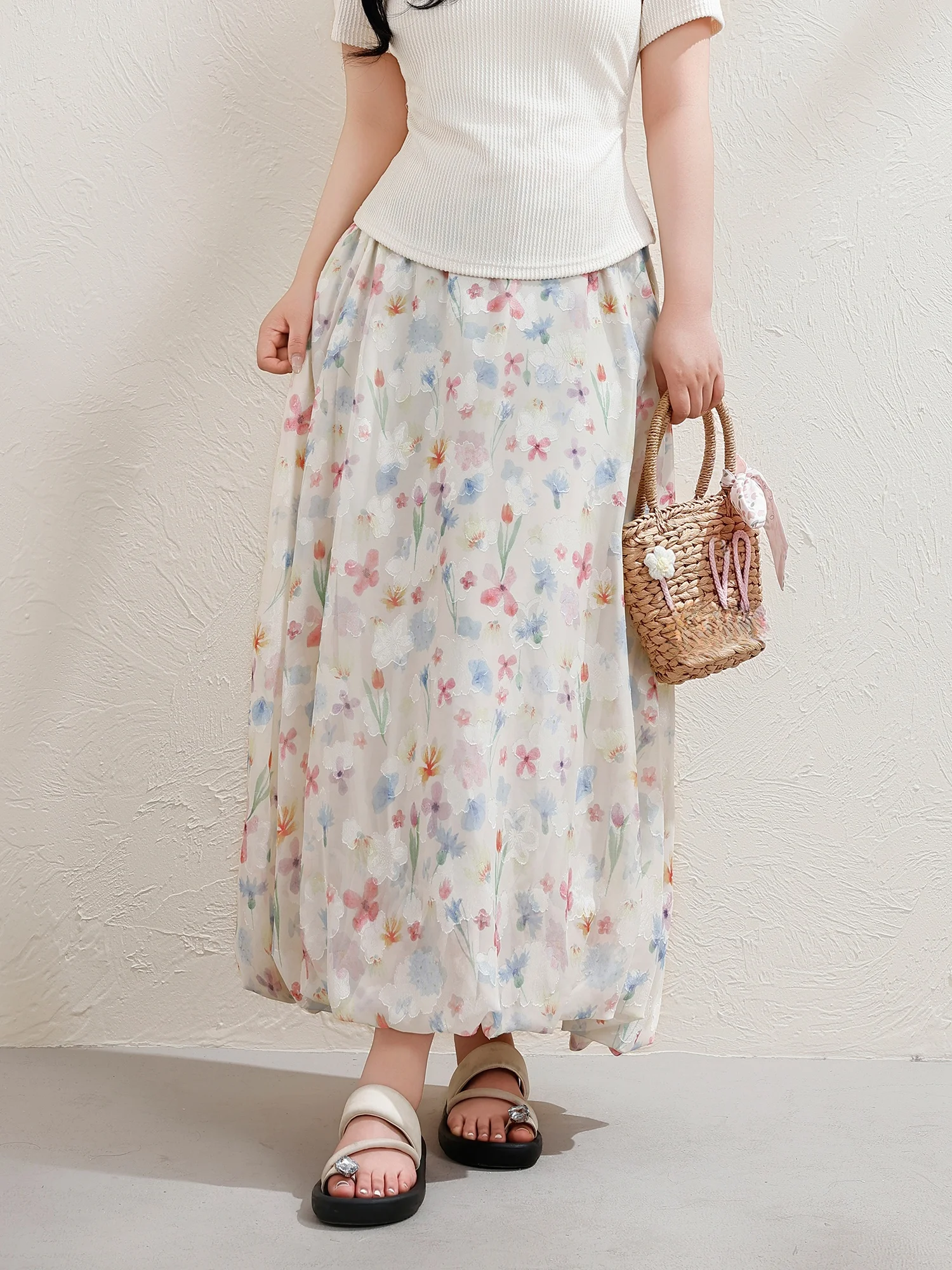 

Элегантная женская юбка миди А-силуэта с цветочным принтом, с завышенной талией, стройнящая, летняя, больших размеров, из мягкого полиэстера, для города и повседневной носки