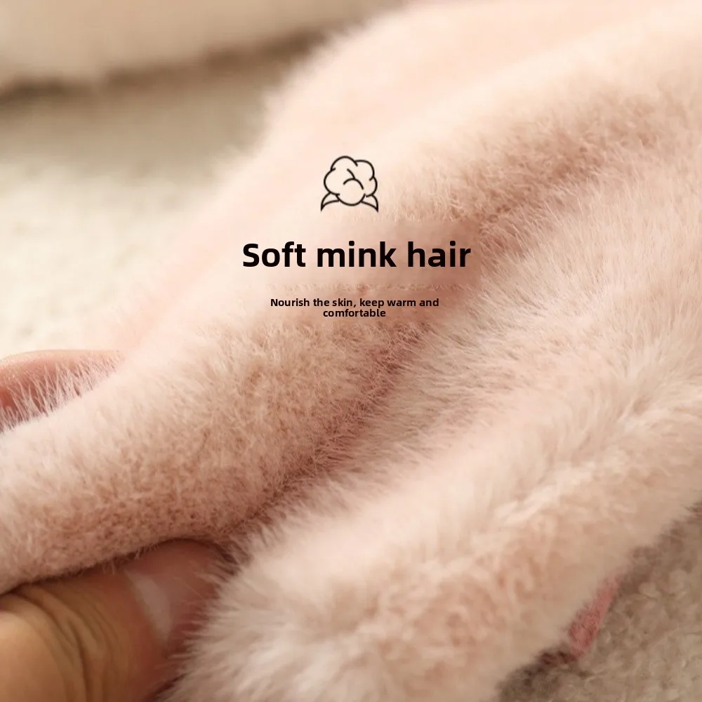 

Роскошные однотонные замшевые перчатки с утолщенным искусственным мехом кролика, женские зимние перчатки с полным покрытием пальцев, сохраняющие тепло, термоперчатки для холодной погоды