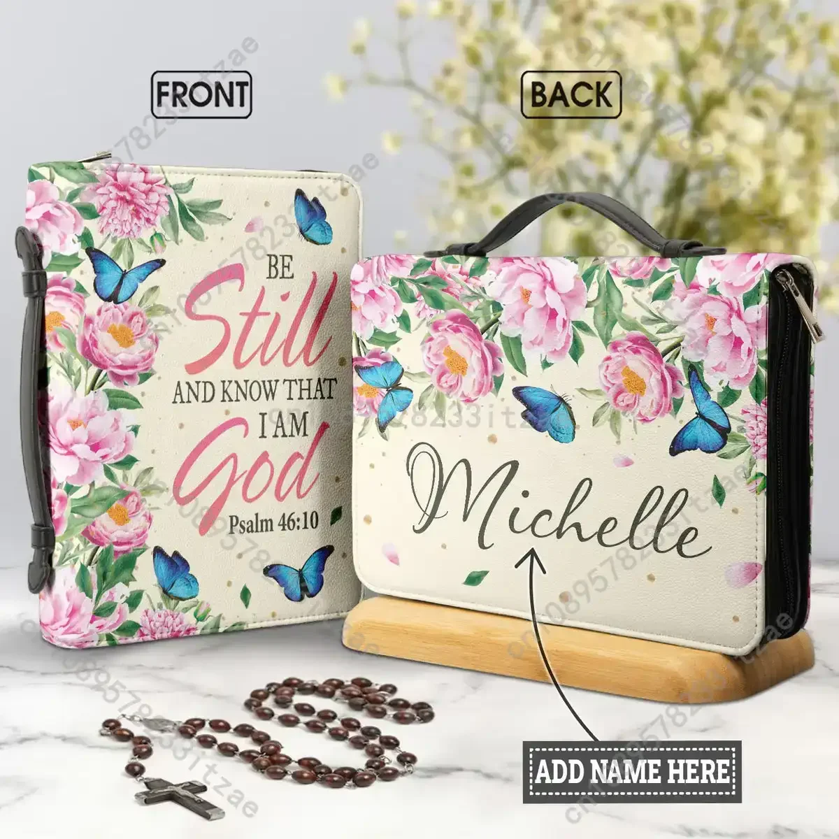 

PU Leather Bible Cover Case for Women Be Still And Know That I Am God Handbags Bible Storage Bags Study Book Holy Storage Boxes