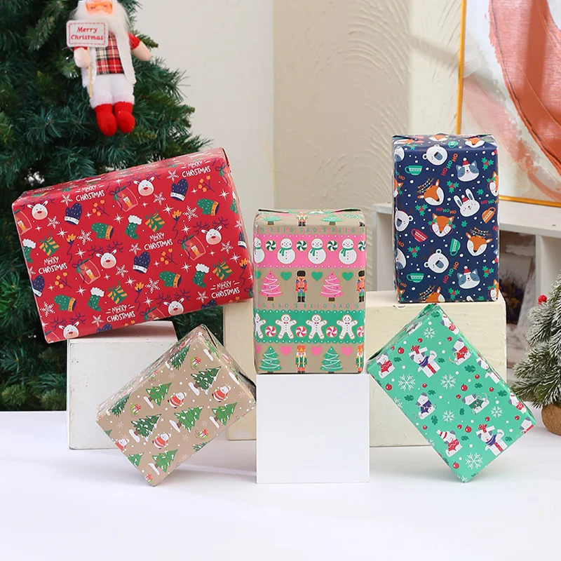 [YU]Christmas Gift Wrapping Paper Glossy Coated Paper Festival Party Cartoon Wrapping Paper Set Mixed Batch 3PCS