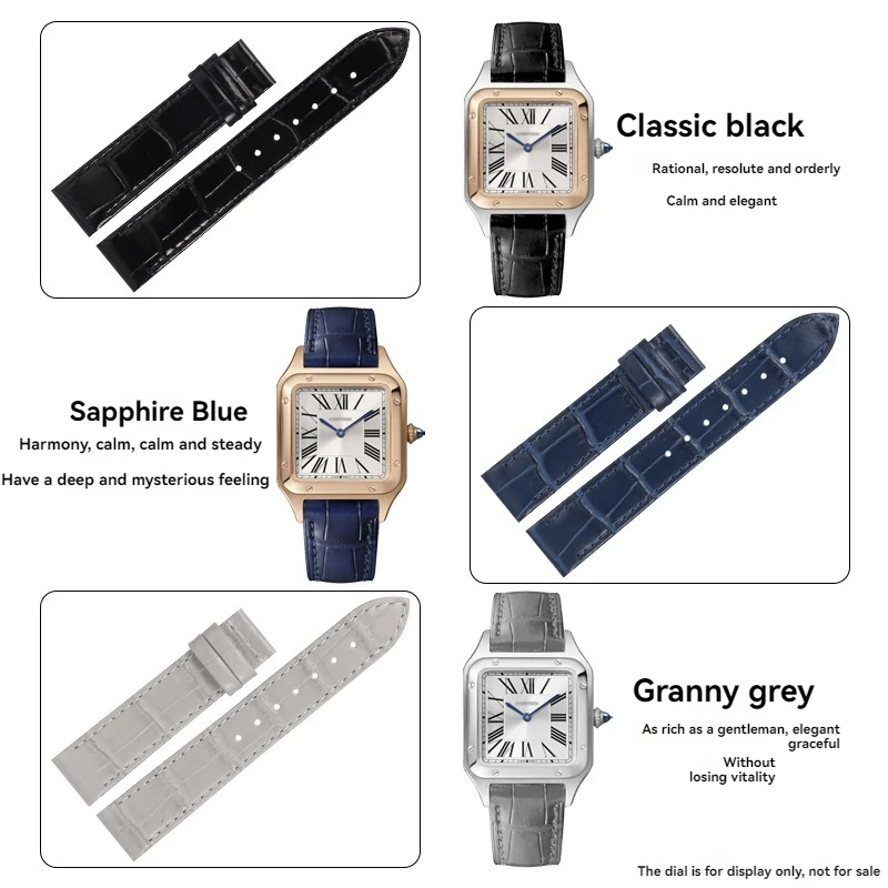 15.5mm 17.5mm New Strap for Cartier Santos Watchband Dumont Size Quick Release Crocodile Patterned Cowhide Strap Women Bracelet