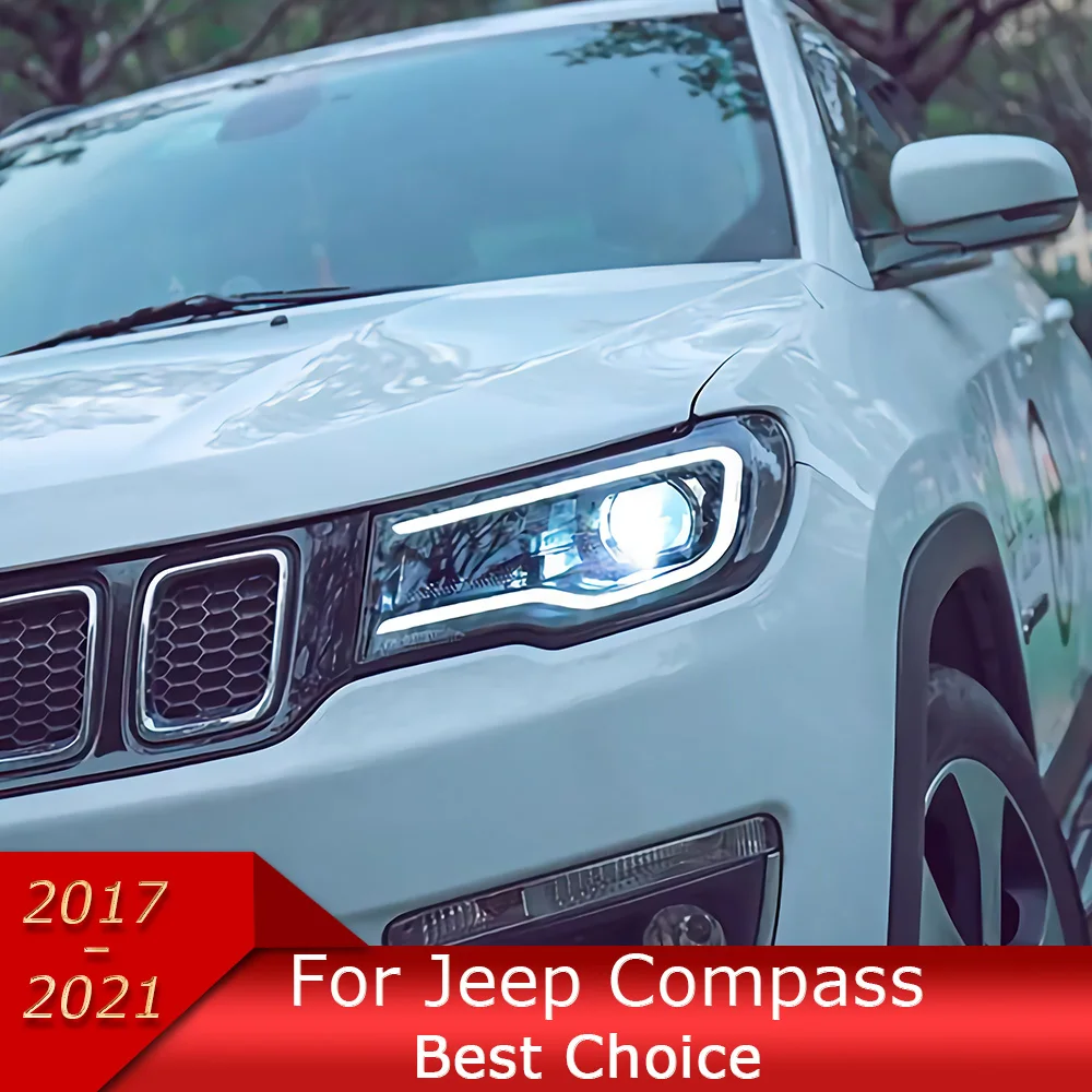 Lampu mobil untuk Kompas 2017-2021 Grand Cherokee lampu depan mobil rakitan Upgrade bifokal lensa lampu sinyal Aksesori Alat