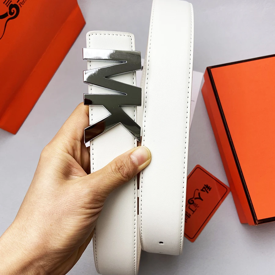 حزام رسمي للرجال Premium 2025 - حزام من الجلد الطبيعي باللون الأزرق الداكن مع إبزيم فضي مصقول + طقم عرض برتقالي