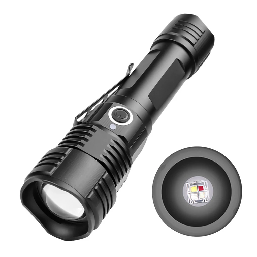 Torch Flashlight Multi-color USB Bright Lamp Rechargeable Hunting Battery Hiking Working Lantern Long Shot Multi-function