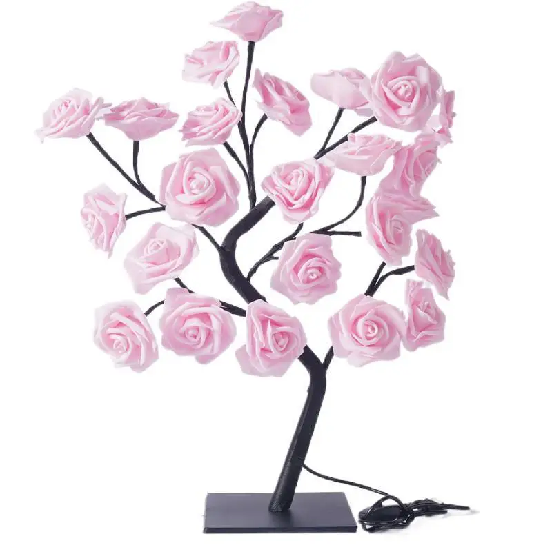 24 LED Rose Tree Lights USB Plug Table Lamp Fairy Flower Night