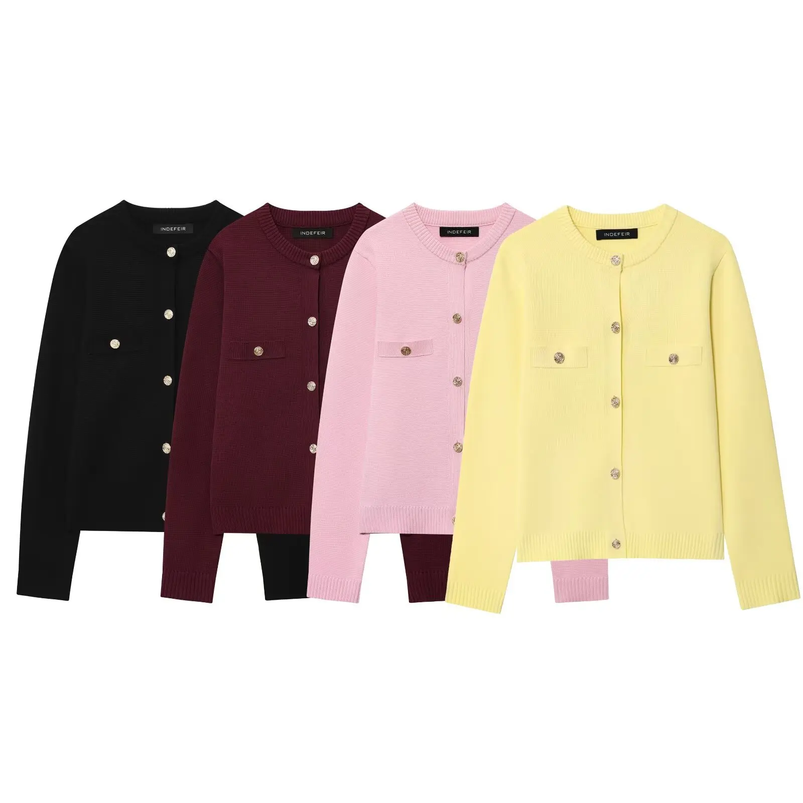 

Autumn fashion women's street style comfortable casual outerwear gold button knitted cardigan solid color round neck outerwear