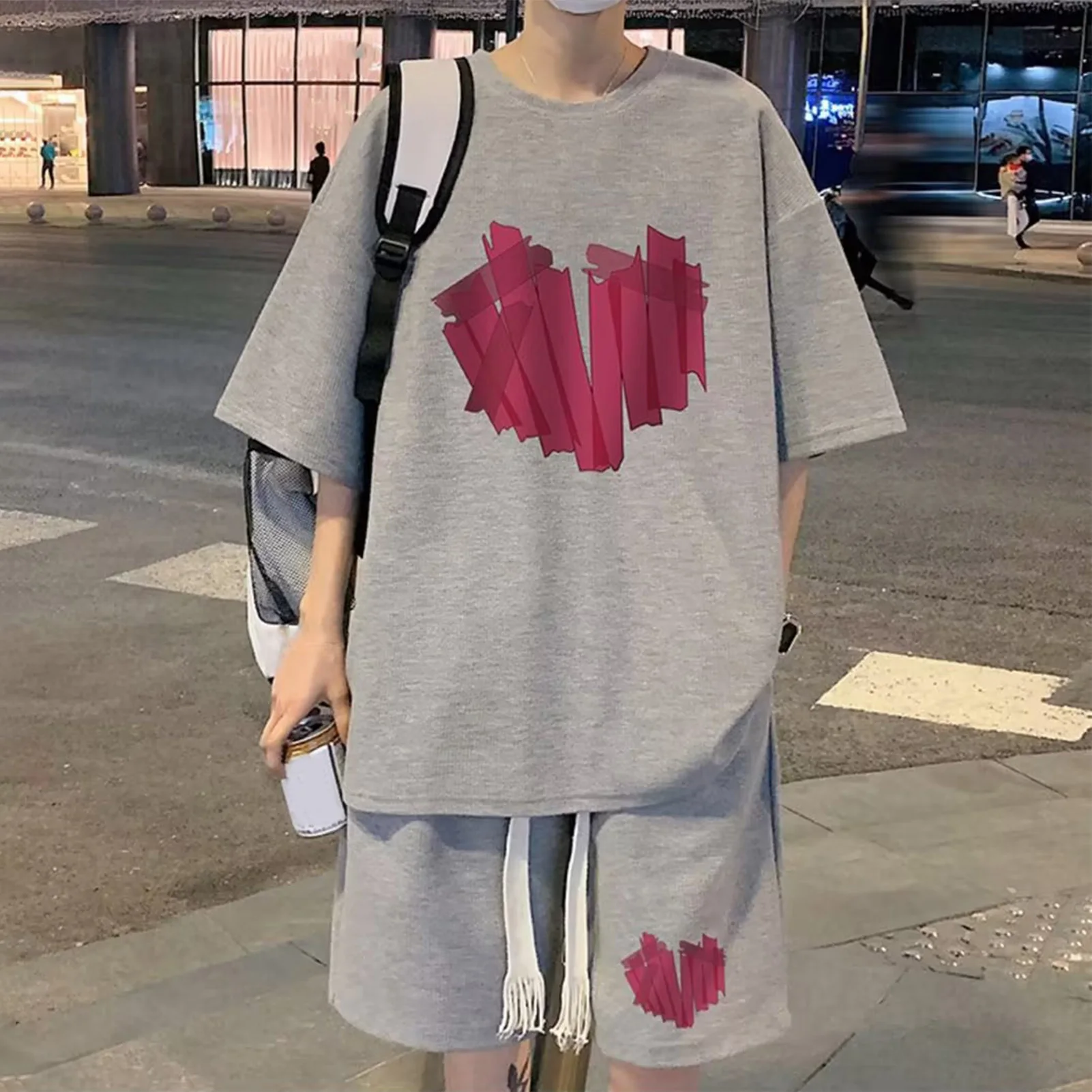 남성용 심플 포켓 티셔츠 반바지 세트, 무릎 길이 바지 투피스, 여름 운동복, 젊은 스타일 티셔츠 반바지 세트