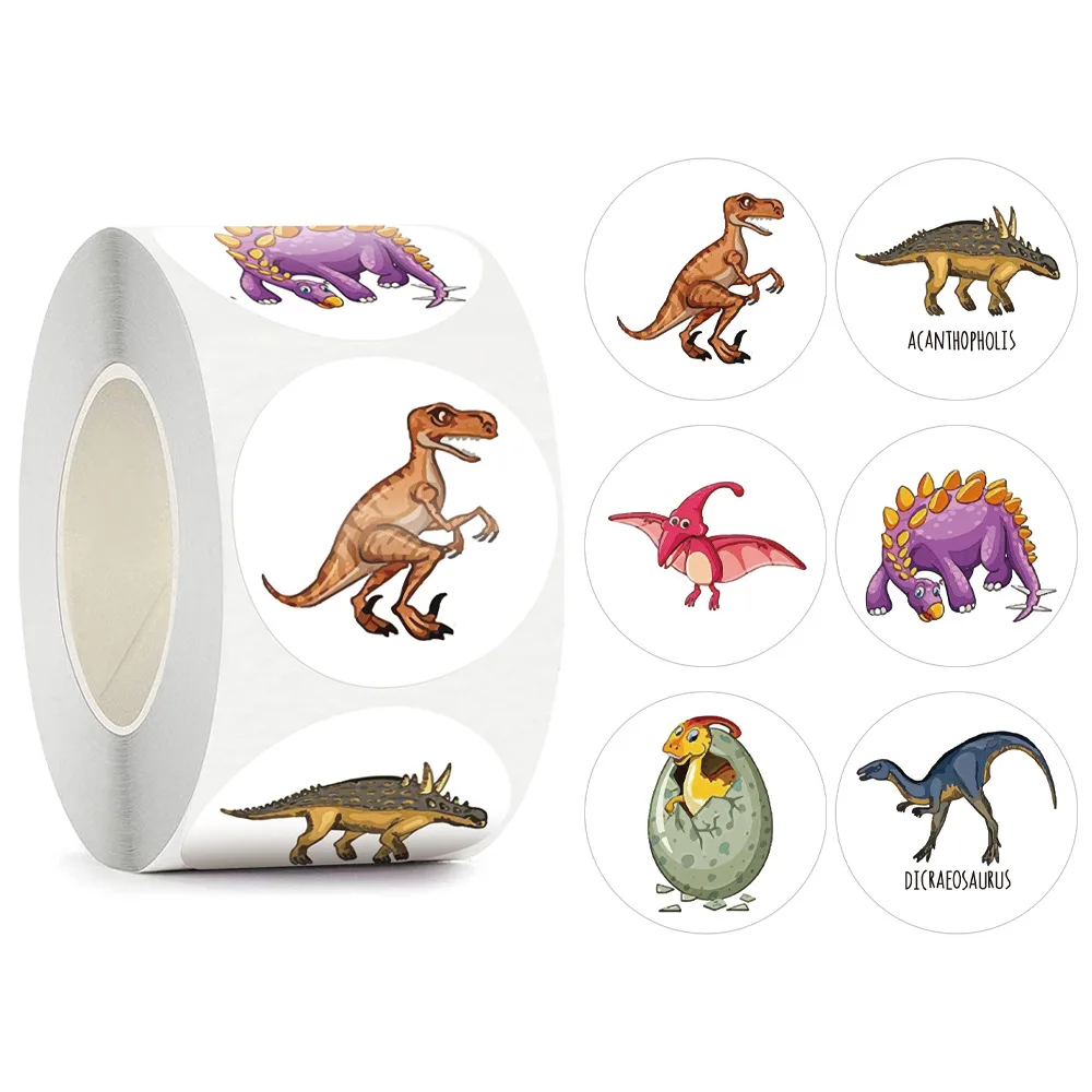 Autocollants animaux dinosaures mignons pour enfants, 1 pouce, jouet pour garçon, jeu, décoration de récompense pour fête d'anniversaire en classe, 50 à 500 pièces