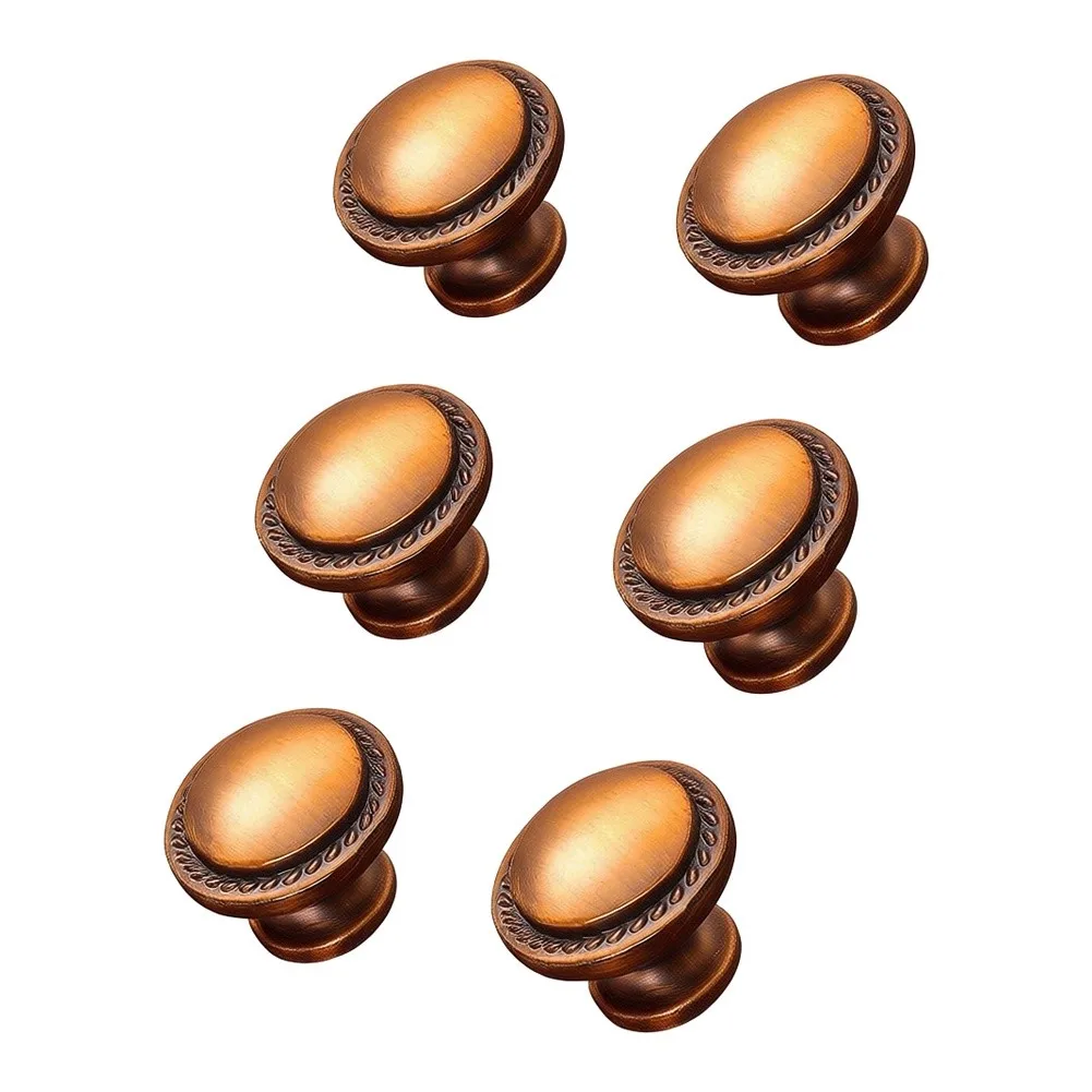 Compact Single Hole Round Cabinet Knobs for Easy Mounting on Wooden Doors Drawers Zinc Alloy Construction 6 Pack