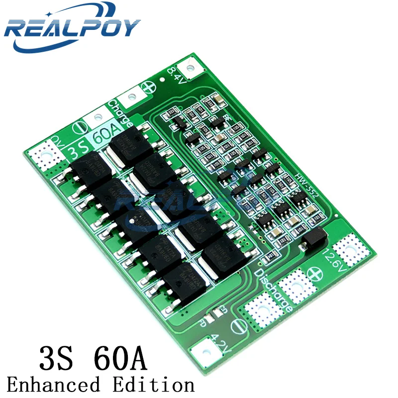 Enhance/Balance 3S 60A BMS Board/ Li-ion 12.6V 18650 BMS PCM Battery Protection Board for Li-ion Battery/18650 Battery CHARGER