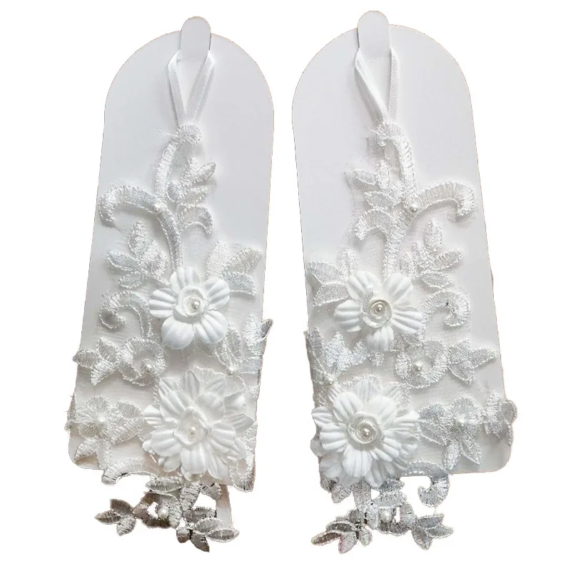 Lace Flowers Bride Wedding Gloves Pearl Fingerless Bridal Gloves Women Wedding Accessories