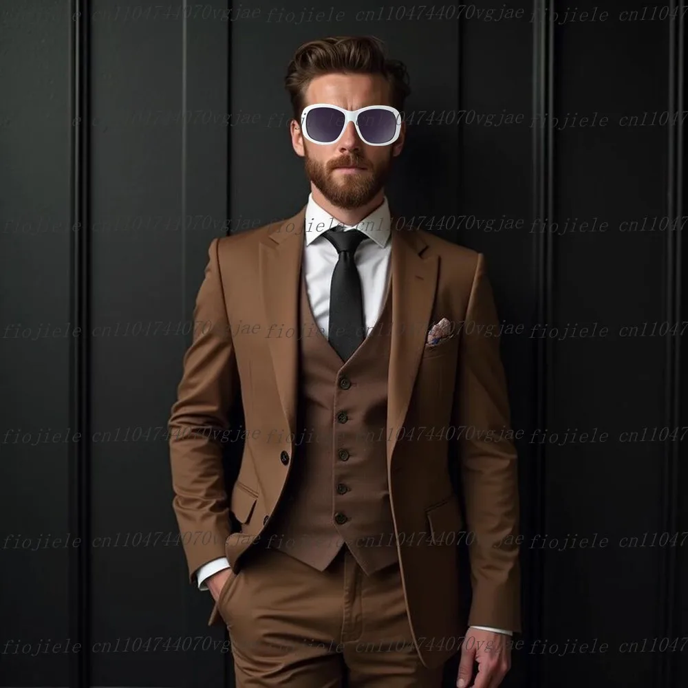 

Customized Brown Men Suit Formal Occasion Wedding Party Groom Groomsman Business Male Tuxedos 3 Piece Set Jacket Vest Pants