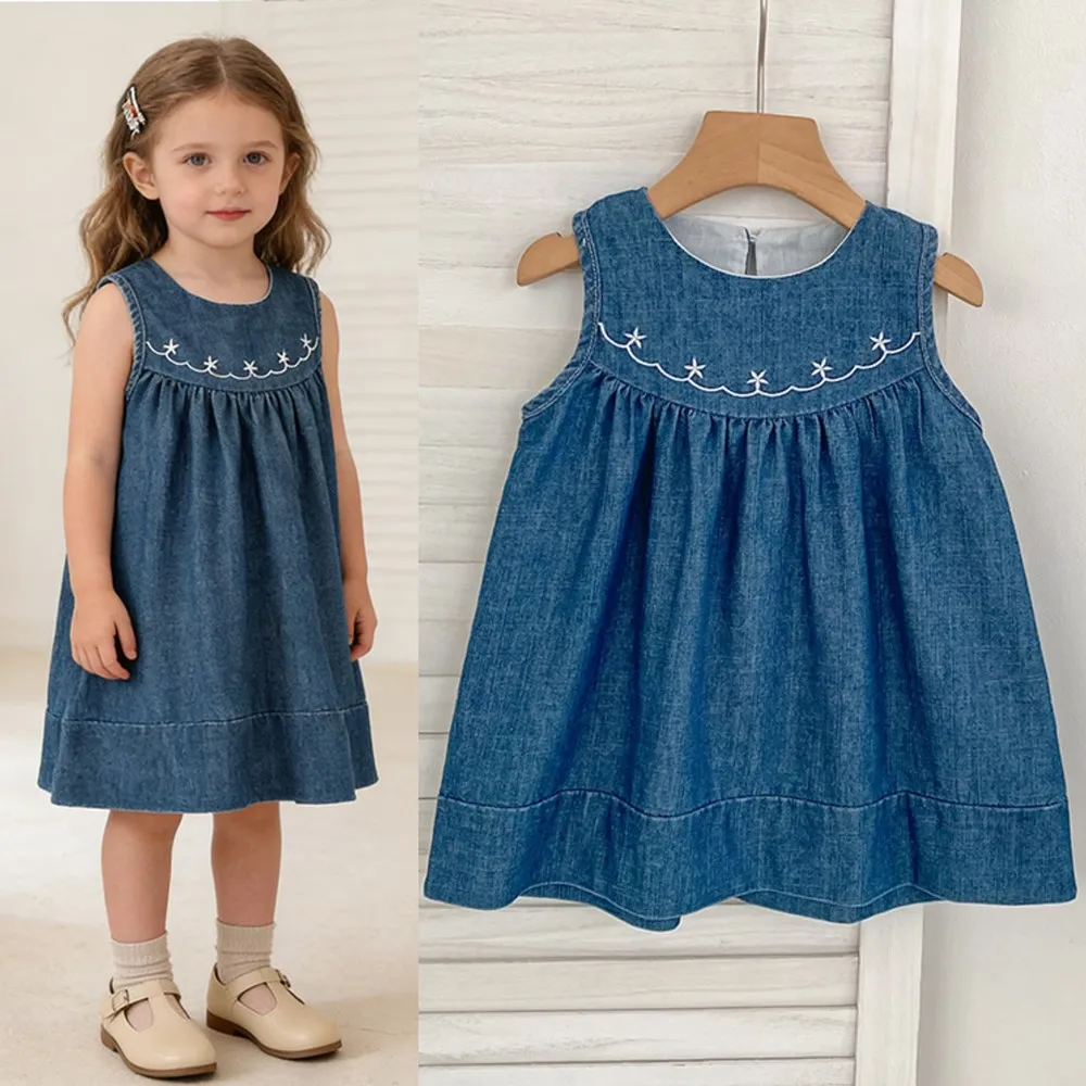 

0-6Y girls' summer dress baby girl clothes denim color sweet girls' dress cotton vest sleeveless dress