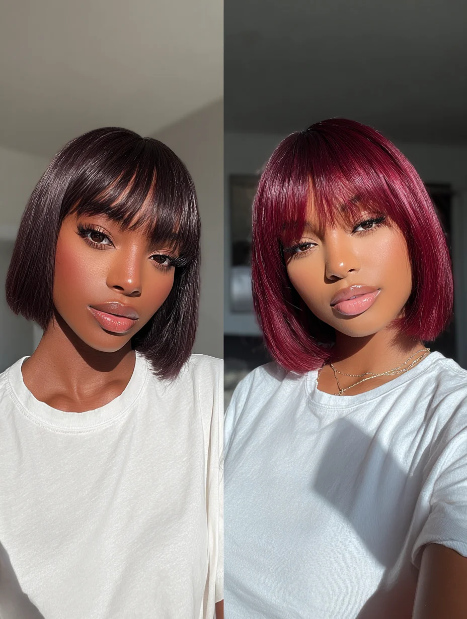 Sleek Short Bob Wigs with Bangs for Women P4/30 Highlight Brown Short Bob Human Hair Wigs Red Colored Straight Brazilian Wigs