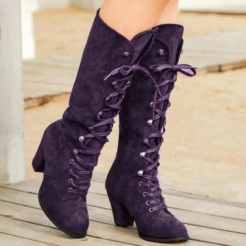 Trendy Women\'s Boots Autumn Winter New Roman Knight High Boots Round Toe Thick Sole Height Increasing Anti Slip Women\'s Shoes